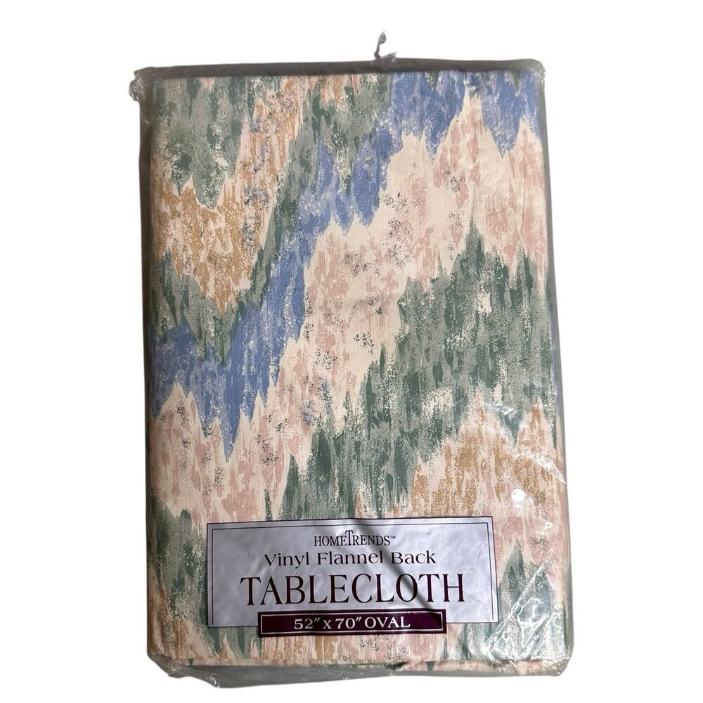 HomeTrends Vinyl Tablecloth Flannel Back 52”x70” Oval Pastel Colors Vtg Retro